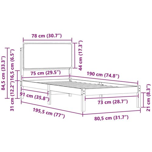  Krevetni okvir s tapiciranim uzglavljem Crna 75 x 190 cm Slike