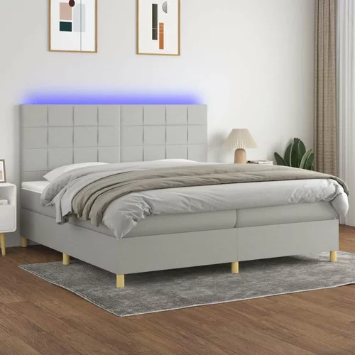  Box spring postelja z vzmetnico LED sv. siva 200x200 cm blago, (20761096)