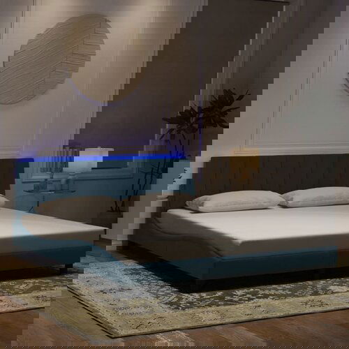 vidaXL Posteljni okvir z LED lučkami moder 180x200 cm žamet Cene