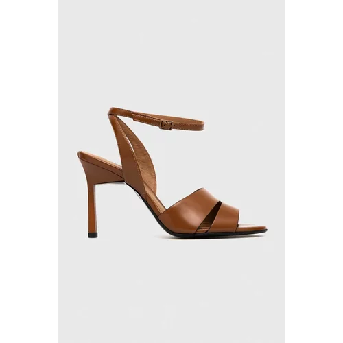 Calvin Klein Usnjeni sandali GEO STIL SANDAL 90HH rjava barva, HW0HW01462
