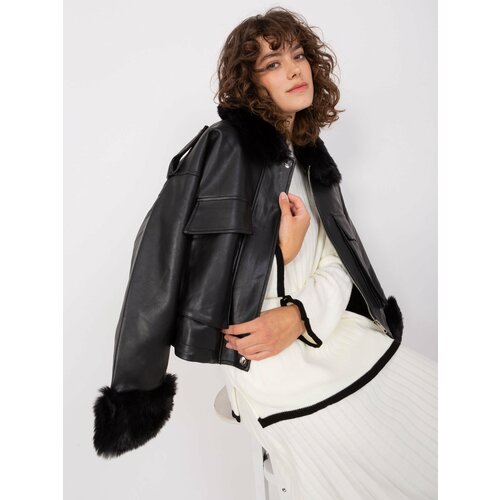 Fashion Hunters Black women's winter jacket made of eco-leather Slike