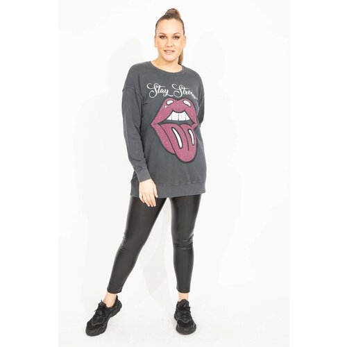 Şans Women's Plus Size Smoked Stone Detailed Sweatshirt Slike