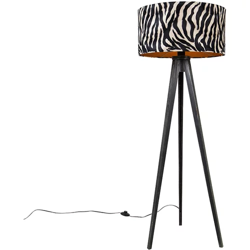 QAZQA Talna svetilka stativ črna s senčnikom zebra 50 cm - Tripod Classic