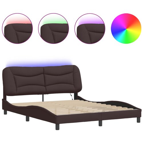 Maison Chic Posteljni okvir - Dvoposteljna postelja - Zakonska postelja z LED lučkami temno rjav 160x200 cm tkanina, (21696655) Cene