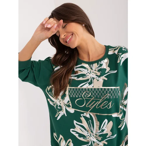 Fashion Hunters Dark green women's blouse with rhinestone appliqué