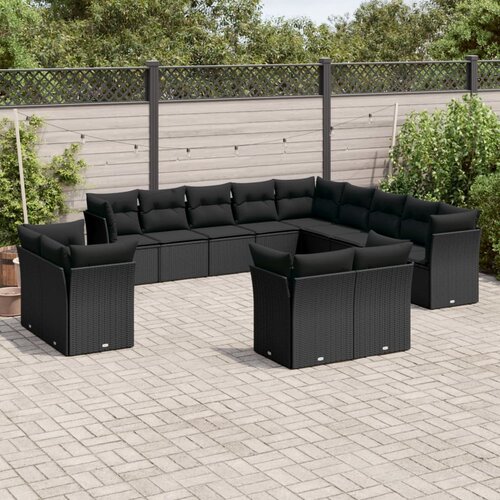 VidaXL 13-dijelni set vrtnih sofa s jastucima poliratan crni Slike