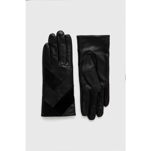 Morgan Usnjene rokavice ženski, črna barva