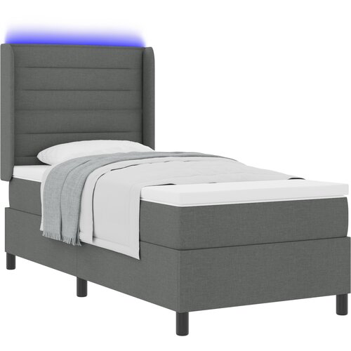 vidaXL Postelja s pomičnim dnom in vzmetnico & LED Temno siva 90x200 cm Tkanina Cene