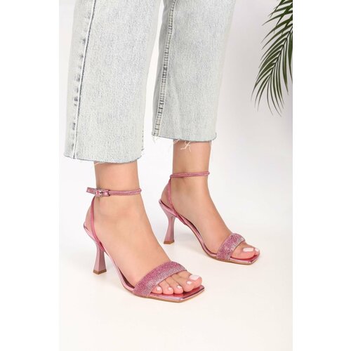 Shoeberry Women's Bella Pink Metallic Single Strap Heeled Shoes Slike