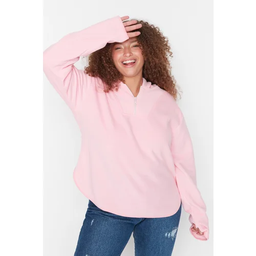 Trendyol Curve Pink Hooded Thick Fleece Knitted Sweatshirt