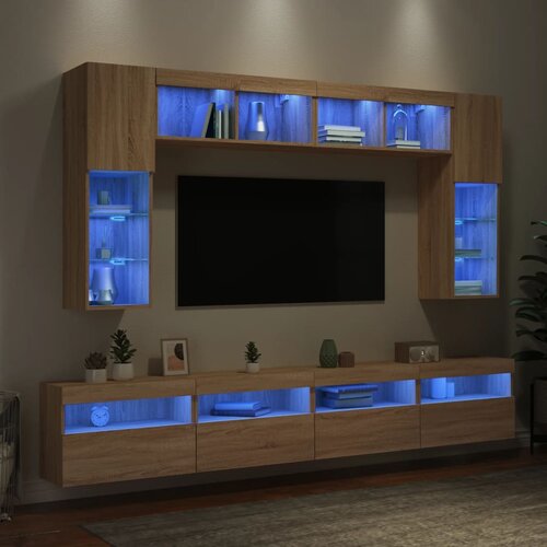  8-dijelni set zidnih TV ormarića LED boja hrasta sonome Cijene