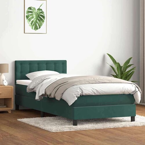 Box spring postelja z vzmetnico temno zelena 90x220 cm žamet, (21792029) Slike