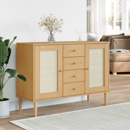 vidaXL Komoda SENJA videz ratana rjava 112x40x80 cm trdna borovina Cene