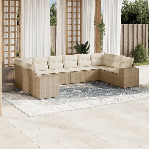 VidaXL 10-dijelni set vrtnih sofa s jastucima bež od poliratana Slike