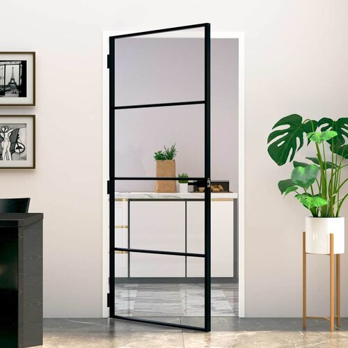 Sobna vrata crna 93 x 201,5 cm kaljeno staklo i aluminij tanka Cijene