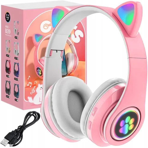  Roze LED bežične slušalice s mačjim ušima + mikrofon