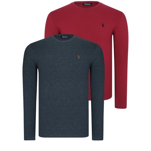 Dewberry DOUBLE SET T8588 ROUND NECK MEN&amp;#039;S SWEATSHIRT-BURGUNDY-ANTHRACITE Slike