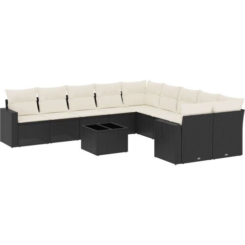 VidaXL 11-dijelni set vrtnih sofa od poliratana s jastucima crni Slike