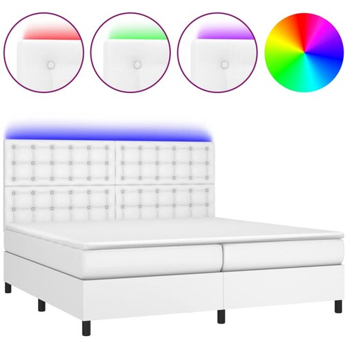  Krevet box spring s madracem LED bijeli 200x200 cm umjetna koža Slike