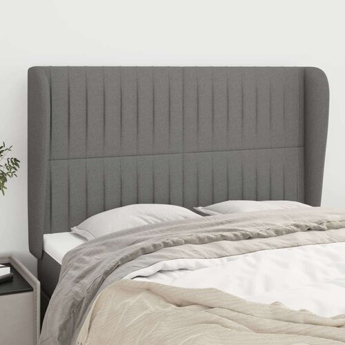 Vzglavje z u&amp;scaron;esi temno sivo 147x23x118/128 cm blago, (20952894) Slike