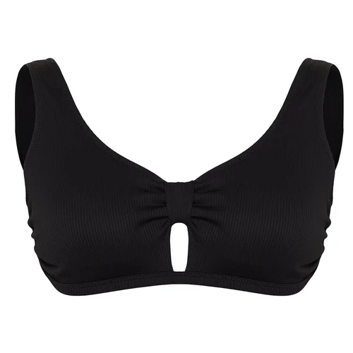 Trendyol Curve Black Knot Detailed Textured Bikini Top