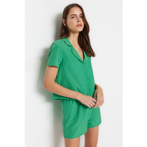 Trendyol Pajama Set - Green - Plain Cene