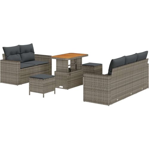  8-dijelni vrtni sofi set s jastučićima sivi poli ratan akacija 3-dijelni vrtni set za objedovanje s jastučićima sivi poli ratan Slike
