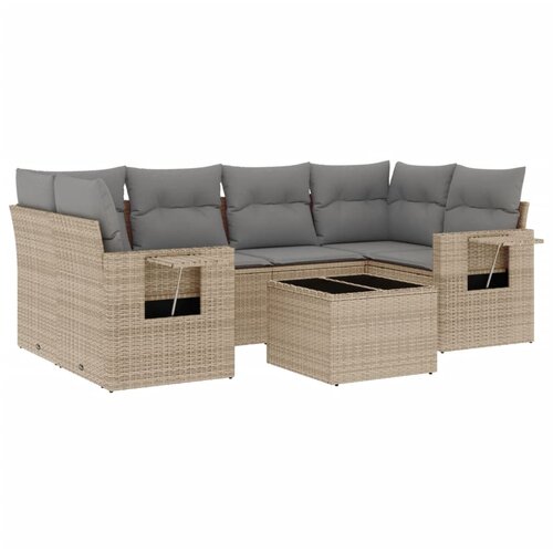  7-dijelni set vrtnih sofa od poliratana s jastucima bež 85 x 62 x 69 cm Slike