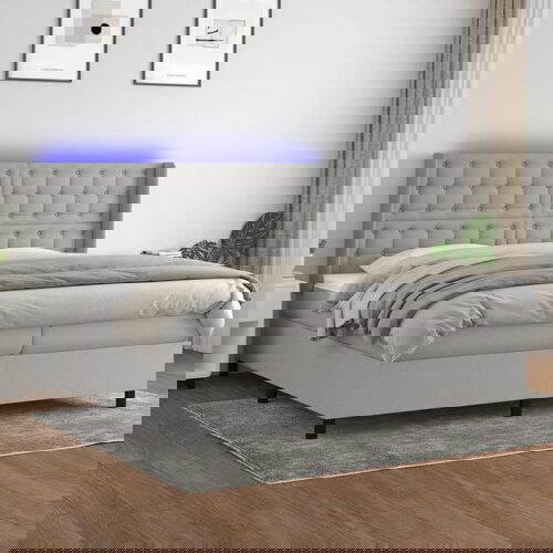 The Living Store Box spring postelja z vzmetnico LED sv. siva 200x200 cm blago - Box Spring Postelja, (21515766) Slike
