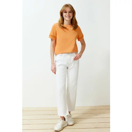 Trendyol Orange Accessory Detailed Basic/Regular Pattern Knitted T-Shirt