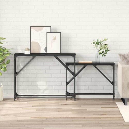 vidaXL Konzolna miza 2 pcs Črna Orehovina 100 x 28 x 75 cm Cene