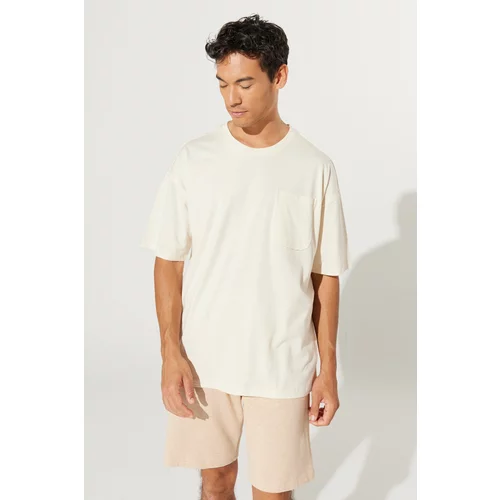 ALTINYILDIZ CLASSICS Men's Ecru Oversize Fit Wide-Fit Crew Neck 100% Cotton T-Shirt