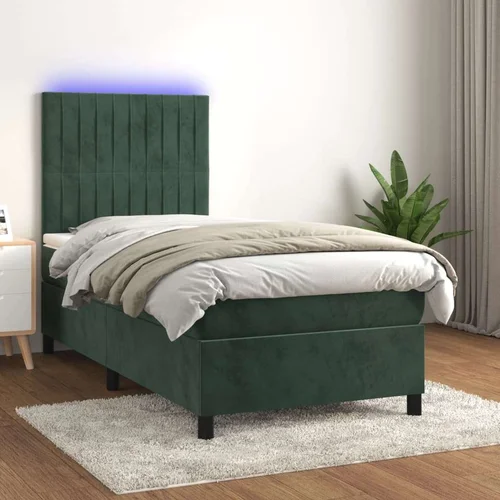  Box spring postelja z vzmetnico LED tem. zelena 90x190 cm žamet