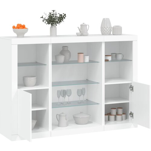  The Living Store Komoda z LED diodami 3 kosi bel inženirski les - Komoda, (21442413) Cene