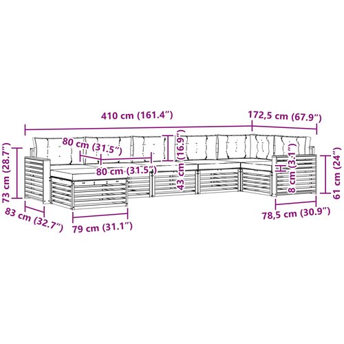  Set vanjskih sofa 7 kom. Bijela i krem Smeđa 410 x 172,5 x 73 cm Slike