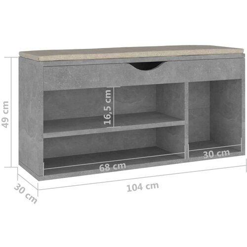 VidaXL klupa za cipele s jastukom boja betona 104 x 30 x 49 cm iverica Slike