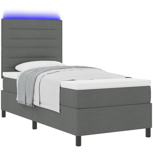 VidaXL Postelja s &amp;scaron;katlastim dnom z vzmetnico &amp;amp; LED temno siva 100x200 cm Tkanina Slike