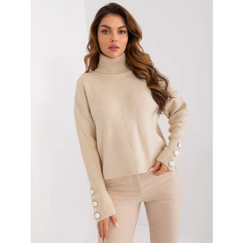Fashion Hunters Light beige knitted turtleneck sweater