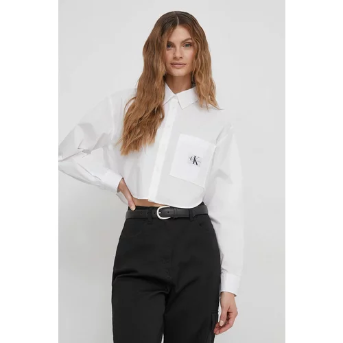 Calvin Klein Jeans Bombažna srajca ženska, bela barva