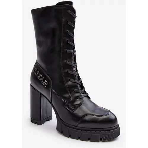 Kesi Lace-up leather ankle boots in massive high heel, Black Khariah