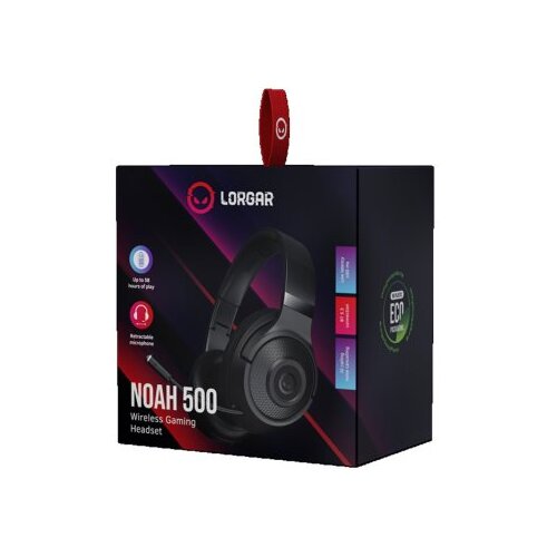 Lorgar Noah 500, Wireless Gaming headset with microphone, JL7006, BT 5.3, battery life up to 58 h (1000mAh), USB (C) charging cable (0.8m), 3.5 mm AUX cable (1.5m), size: 195*185*80mm, 0.24kg, black Slike