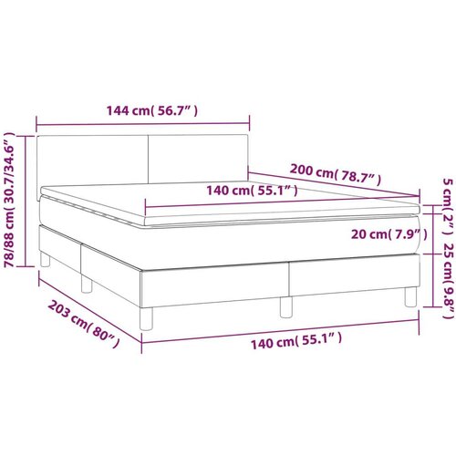  Box spring s madracem LED smeđesivi 140x200 cm tkanina Slike