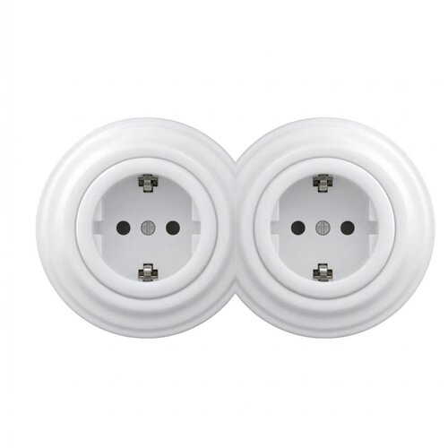  Reblig - Dvostruka retro kućna utičnica sa okvirom SCHUKO 230V snežno bela Cene