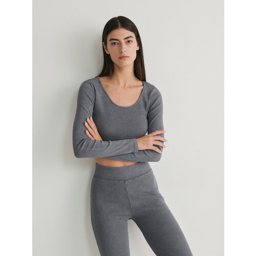Reserved top z dolgimi rokavi z učinkom acid wash - siva Cene