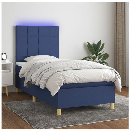  Box spring postelja z vzmetnico LED modra 80x200 cm blago Cene