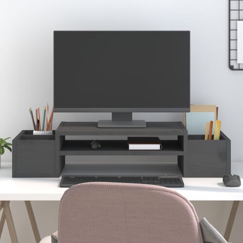 VidaXL Stalak za monitor sivi 70 x 27,5 x 15 cm od masivne borovine Slike