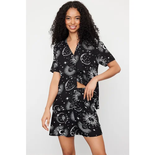 Trendyol Women's Couple Black Galaxy Patterned Viscose Woven Pajama Set