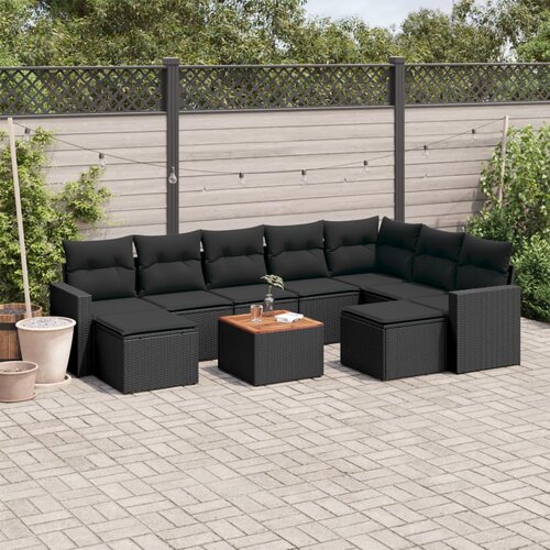  10-dijelni set vrtnih sofa s jastucima crni od poliratana Cijene