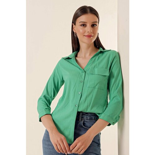 By Saygı Green Polo Neck Shirt with One Pocket Cene