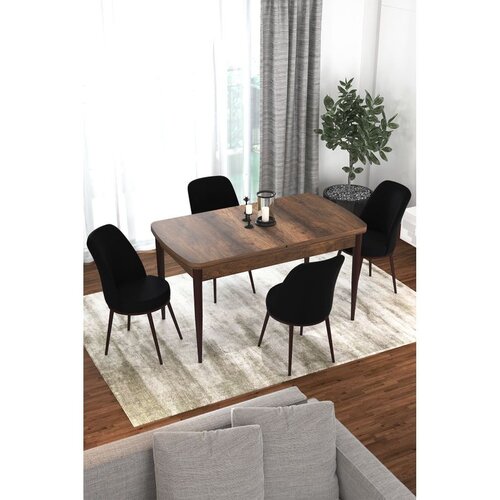 Hanah home trpezarijski set Via, sto na razvlačenje i 4 stolice, ploča u dekoru drveta Baroque, crna tkanina Jerry Cene
